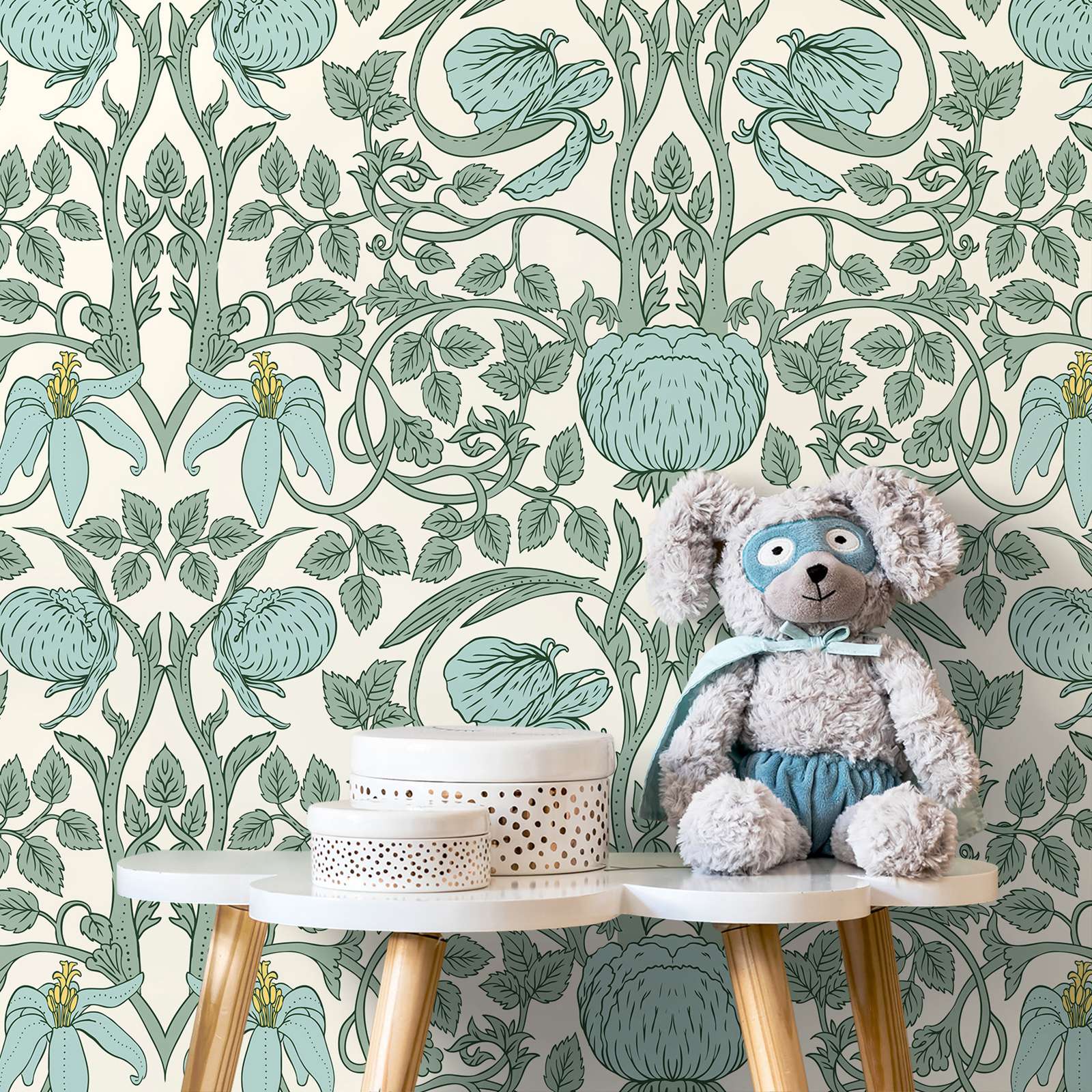 Herbal Wallpaper - Carta da parati d'arte pastello Nouveau,