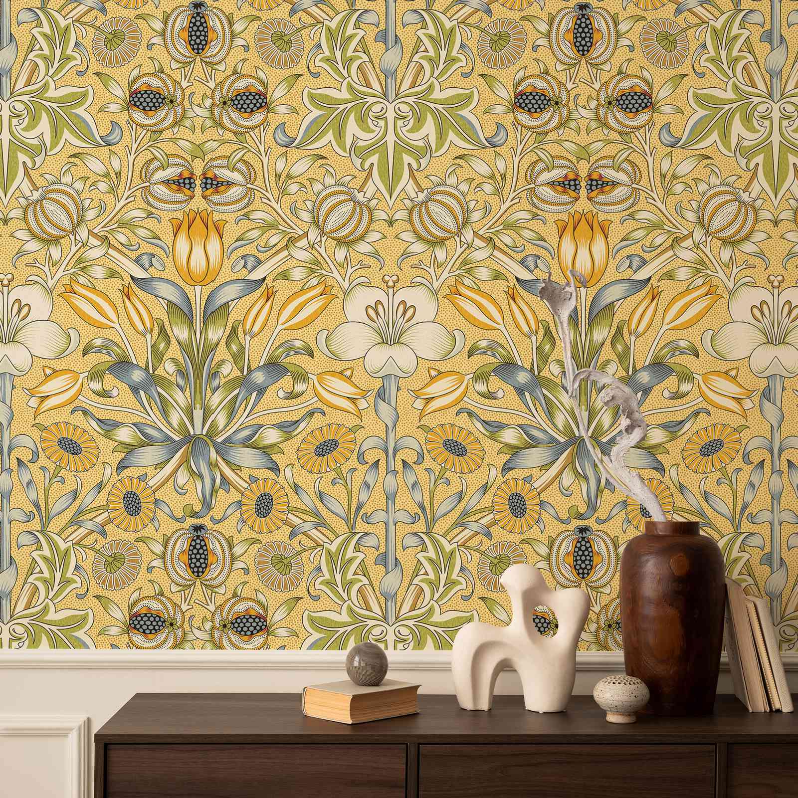 Herbal Wallpaper - Carta da parati Lily & Pomegranate
